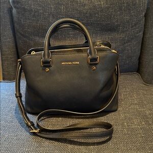 Michael Kors Medium Savannah Saffiano Leather Admiral Blue Satchel Authenticated